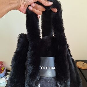 Faux Fur Black Tote Bag